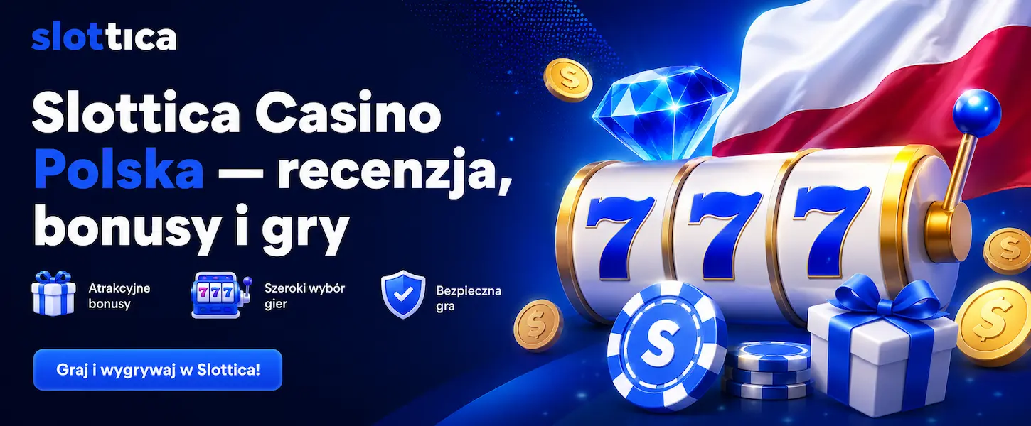 Slottica Casino Polska z automatem, bonusami i symbolami kasyna przedstawia recenzję, bonusy oraz gry dla graczy.
